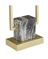 Carl Modern Table Lamp 24 3/4" High Gold Metal Gray Faux Marble Linear Frame Black Rectangular Shade Decor for Living Room Bedroom House Bedside Night