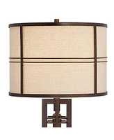 Elias Mid Century Modern Industrial Table Lamp with Nightlight 28" Tall Oil Rubbed Bronze Off White Oatmeal Drum Shade for Living Room Bedroom House B