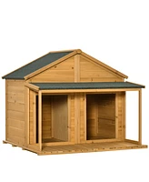 PawHut Outdoor Wooden Dog House for 2 Medium or Small Dogs with Porch