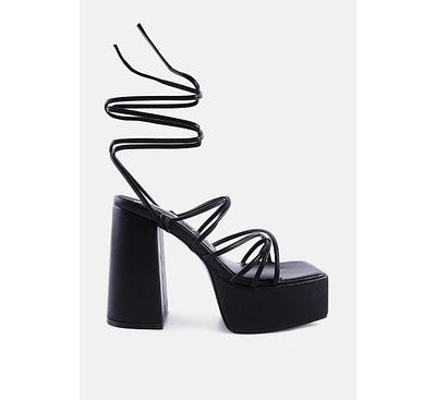 London Rag Anvil metallic block heeled lace up sandals