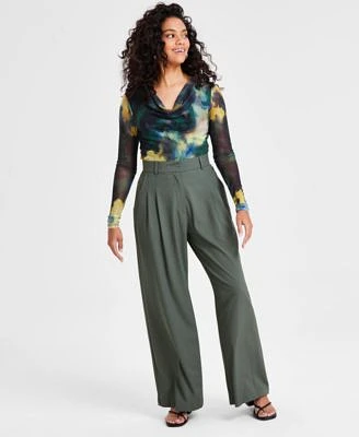 Bar Iii Petite Printed Long Sleeve Cowlneck Mesh Top Wide Leg Pants Created For Macys