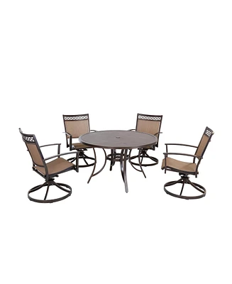 Mondawe 5-Piece Cast Aluminum Outdoor Dining Set with Round Umbrella Table, Swivel Sling Chairs