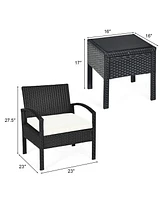 Sugift 3 Pieces Outdoor Rattan Patio Conversation Set with Seat Cushions