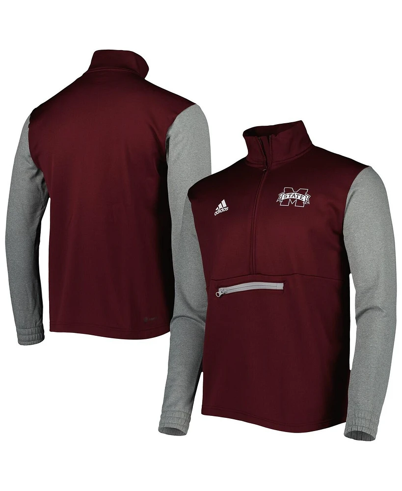 Adidas Men's Maroon/Heathered Gray Mississippi State Bulldogs Team Aeroready Half-Zip Top