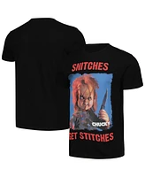 Reason Men's and Women's Black Chucky Snitches Get Stitches T-Shirt