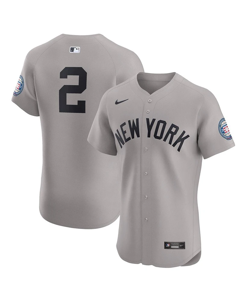 Nike Men's Derek Jeter Gray New York Yankees Road 2020 Hall of Fame Induction Patch Elite Player Jersey