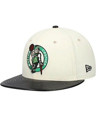 New Era Men's White/Black Boston Celtics faux leather - Polyurethane Visor Two-Tone 59FIFTY Fitted Hat