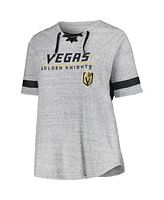 Fanatics Women's Heather Gray Vegas Golden Knights Plus Lace-Up T-Shirt