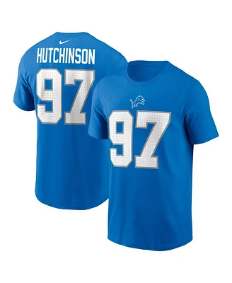 Nike Big Boys and Girls Aidan Hutchinson Blue Detroit Lions Player Name Number T-Shirt