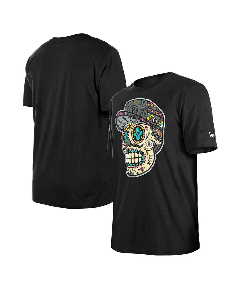 New Era Men's and Women's Black Brooklyn Nets Sugar Skull T-Shirt