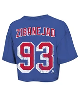 Majestic Threads Women's Mika Zibanejad Royal New York Rangers Behind the Net Boxy Name Number Cropped T-Shirt