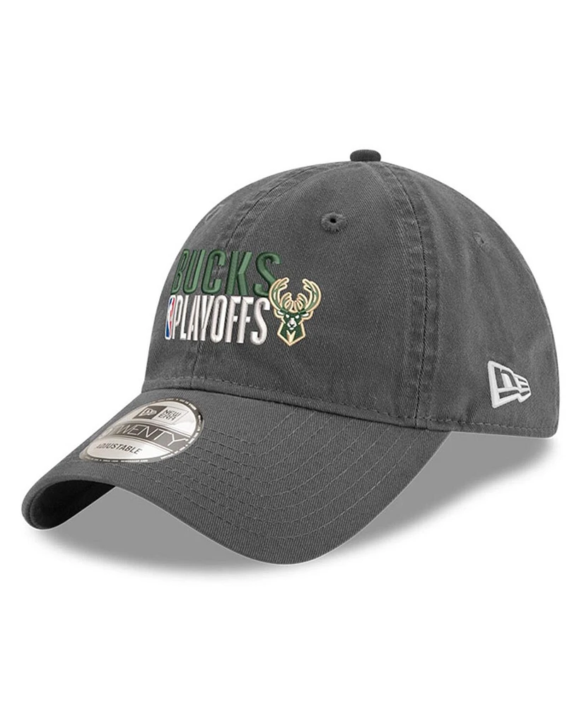 New Era Men's Gray Milwaukee Bucks 2024 Nba Playoffs 9TWENTY Adjustable Hat