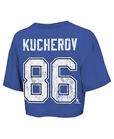 Majestic Threads Women's Nikita Kucherov Royal Tampa Bay Lightning Behind the Net Boxy Name Number Cropped T-Shirt