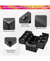 Byootique 14"x8"x10" Lockable Abs Aluminum Cosmetic Makeup Case Box Train Black