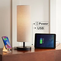 Heyburn Modern Accent Table Lamp with Hotel Style Usb and Ac Power Outlet in Base 20" High Dark Bronze Oatmeal Cylinder Shade for Living Room Desk Bed