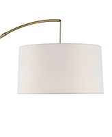 Cora Mid Century Modern Arc Lamps Floor Standing with Usb Charging Port 72" Tall Brass Metal White Linen Fabric Drum Shade for Living Room Reading Hou