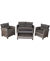 Costway 8PCS Patio Rattan Furniture Set Coffee Table Cushioned Sofa Garden Lawn Gray