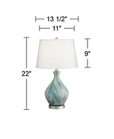 360 Lighting Cirrus Modern Style Accent Table Lamp 22" High Blue Gray Glazed Art Glass Off White Drum Shade Decor for Living Room Bedroom House Bedsid