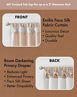 Madison Park Emilia Twist Tab Lined Window Curtain Panel, Single Curtain with Privacy Lining for Bedroom and Living Room