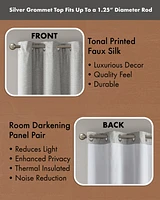 SunSmart Como Tonal Printed Faux Silk Room Darkening Curtain for Bedroom, Grommet Top Design Panels Pair Living Room