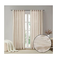 Madison Park Beals Faux Linen Rod Pocket and Back Tab Fleece Lined Curtain Panel, 50"W x 95"L