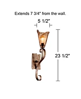 Franklin Iron Works Amber Scroll Rustic Wall Sconce Lighting Golden Bronze Metal Hardwired 23 1/2" High Fixture Amber Art Glass Decor for Bedroom Bath