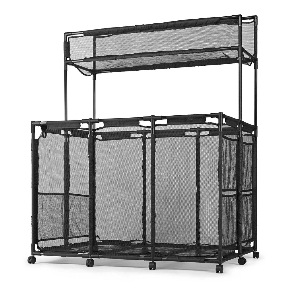 Yescom Metal Frame 10 Wheels Rolling Mesh Pool Storage Bin Xx-Large Double Decker with Noodle Holder Pool Float Storage Organizer, Upgrade Sturdy Conn