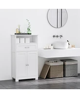 Kleankin Modern Bathroom Floor Cabinet, Free Standing Storage Cupboard, Linen Cabinet with Drawer and Adjustable Shelf, White