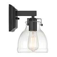 Possini Euro Design Bellis Industrial Modern Wall Light Sconce Black Hardwired 6.25" Fixture Clear Curving Glass Shade for Bedroom Bathroom Vanity Rea