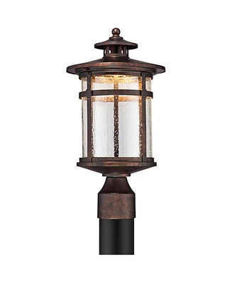 Franklin Iron Works Callaway Mission Industrial Outdoor Post Light Fixture Led Bronze 15 1/2" Seeded Glass for Exterior House Porch Patio Outside Deck