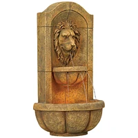 Lion Head Roman Outdoor Wall Water Fountain 29 1/2" High with Led Light 2 Tiered Decor for Garden Patio Backyard Deck Home Lawn Porch House Relaxation
