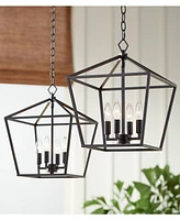 Franklin Iron Works Queluz Bronze Pendant Chandelier Lighting 13" Wide Farmhouse Industrial Rustic Geometric Cage 4-Light Fixture for Dining Room Livi