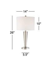 360 Lighting Geoff Modern Table Lamps 26" Tall Set of 2 with Usb Charging Port Brushed Nickel Metal White Drum Shade for Bedroom Living Room House Des