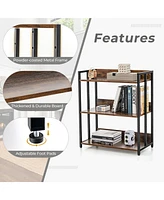 Costway 3-Tier Industrial Metal Frame Corner Bookcase with Adjustable Shelves Rustic