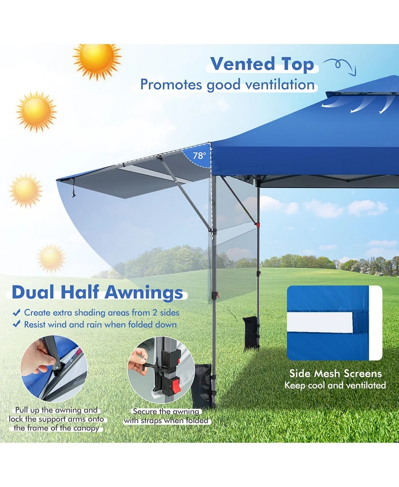 Slickblue 10 x 17.6 Feet Outdoor Instant Pop-up Canopy Tent with Dual Half Awnings