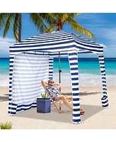 Slickblue 6 x 6 Feet Foldable Beach Cabana Tent with Carrying Bag and Detachable Sidewall