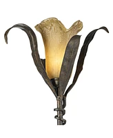 Franklin Iron Works Rustic Farmhouse Sculptural Floor Lamp Standing 68 1/4" Tall Bronze Gold 3-Light Amber Glass Intertwined Lily Flower Shade for Liv