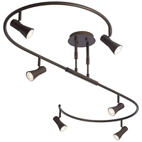 Pro Track S-Wave 6-Head Led Ceiling Track Light Fixture Kit Spot-Light GU10 Directional Adjustable Brown Bronze Finish Metal Modern Kitchen Bathroom L