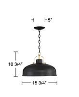 Possini Euro Design Camden Black Warm Brass Hanging Pendant Lighting 15 3/4" Wide Farmhouse Industrial Rustic Dome Shade for Dining Room Living House