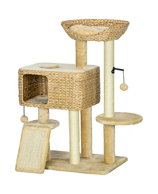 PawHut Cat Tree for Indoor Cats w/ Scratching Posts, Condo Cat Tower,