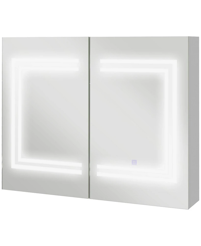 kleankin Wall-Mounted Medicine Cabinet W/ Mirror, Dimming Led Light, White