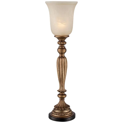 Regency Hill Fluted Column Traditional Vintage Uplight Table Lamp 27 3/4" Tall Florentine Bronze Brown Alabaster Glass Shade for Bedroom Living Room H