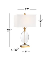 Valerie Modern Glam Luxury Table Lamp 28" Tall Gold Clear Crystal Glass White Fabric Rectangular Shade for Living Room Bedroom House Bedside Nigh