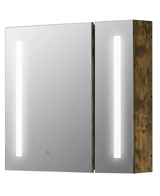 Kleankin 27.5 Inch x 25.5 Inch Led Lighted Medicine Cabinet with Mirror, Wall Mounted Dimmable Bathroom Cabinet with 3