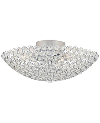 Possini Euro Design Geneva Luxury Close To Ceiling Light Semi Flush Mount Fixture 12" Wide Chrome Silver Crystal Glass Beads Bowl Shade for Bedroom Ha