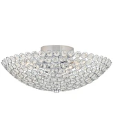 Possini Euro Design Geneva Luxury Close To Ceiling Light Semi Flush Mount Fixture 12" Wide Chrome Silver Crystal Glass Beads Bowl Shade for Bedroom Ha