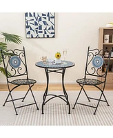 Costway Set of Mosaic Chairs for Patio with Decorative Backrest Heavy-Duty Frame
