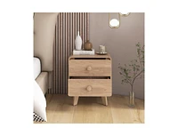 Slickblue Nightstand with 2 Drawers Solid Rubber Wood Legs