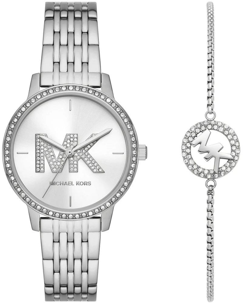 Michael Kors Women's Melissa Three-Hand Stainless Steel Watch Set 35mm - Silver