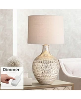 360 Lighting Waylon Modern Table Lamp 28" Tall with Table Top Dimmer Mercury Glass Dimpled Textured Off White Drum Shade for Bedroom Living Room House